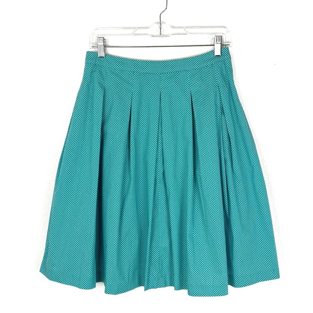 Talbots Womens 90s Skirt Polka Dot Pleats A-Line Fit Flare 2P Turquoise White